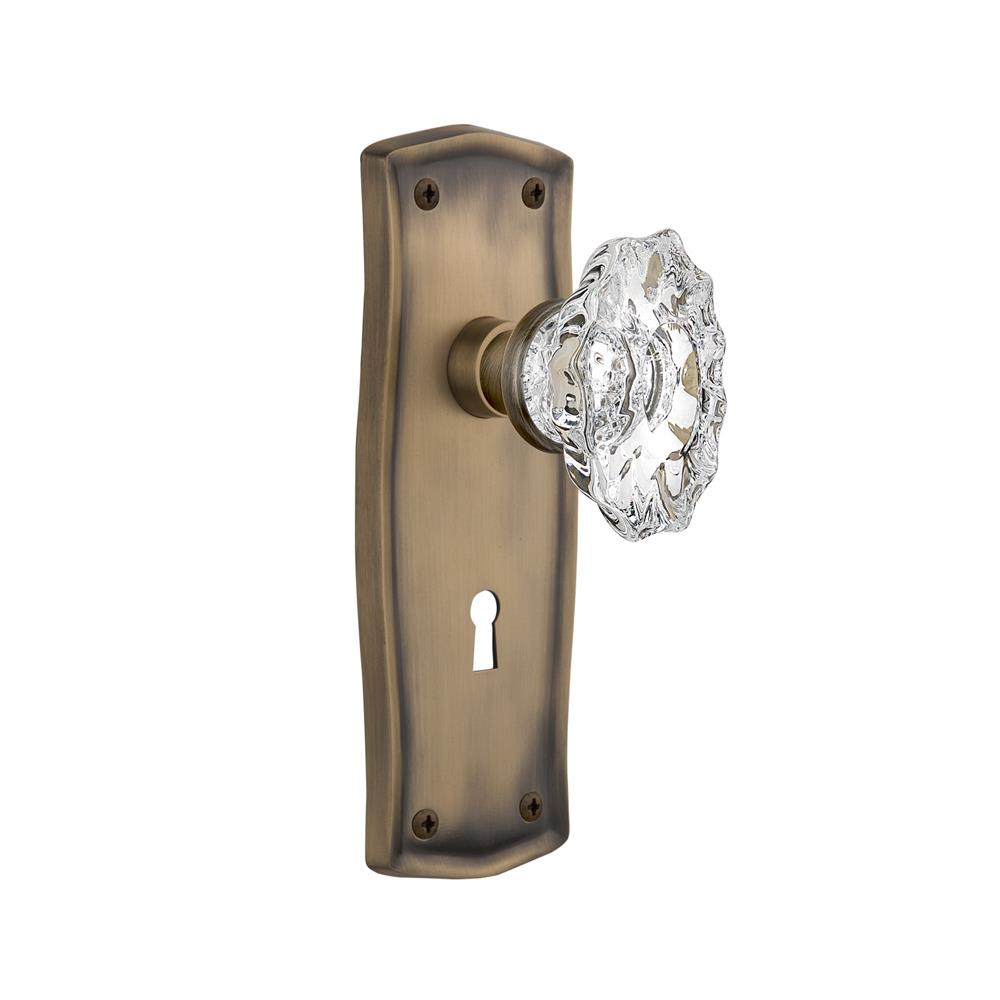 Nostalgic Warehouse PRACHA Full Passage Set With Keyhole Prairie Plate with Chateau Knob in Antique Brass